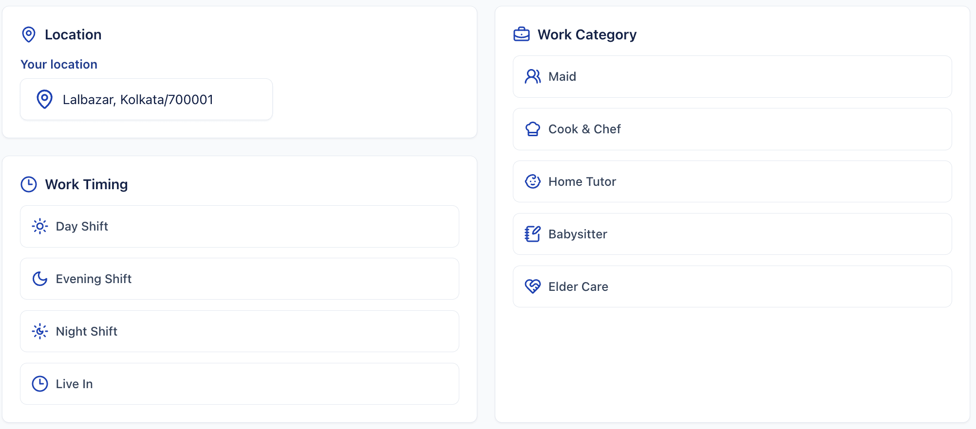Filter by work category, work time and gender